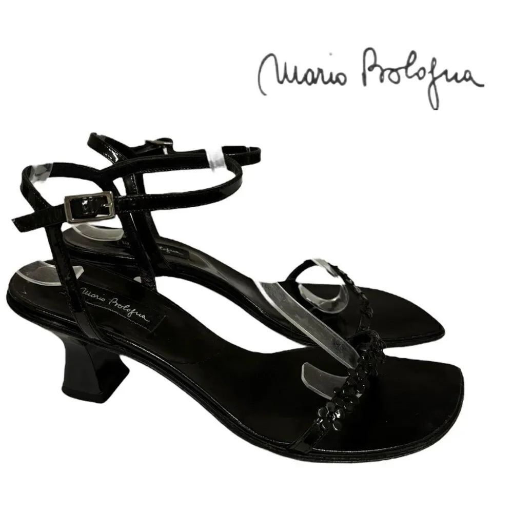 Mario Bologna Women's Black Leather Flower Vintage Heels 38